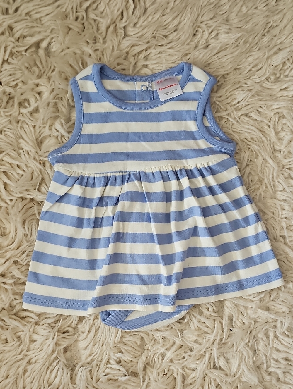 Hanna Andersson Light Blue & White Striped Baby Onesie